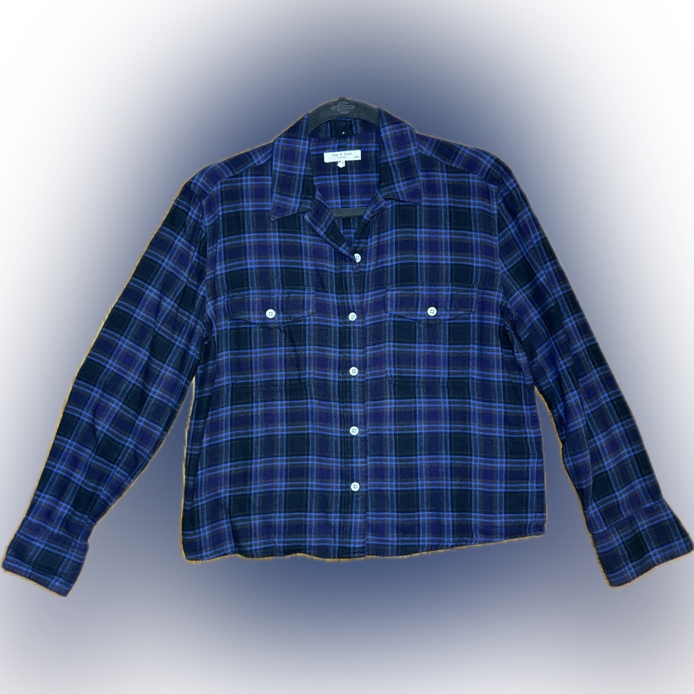 Rag & Bone - May Plaid Viscose Shirt Classic Fit Long Sleeve Top (XS)